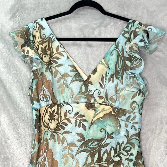 VTG Breakin' Loose Dress Sz 16 Cracked Glass Knit V Neck Bias cut Fairy Ruffles - Picture 3 of 16